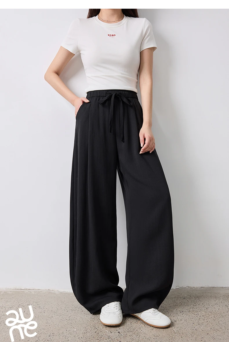 TOYOUTH Women Casual Pants Summer 2026 Breathable Elastic Waist Lantern Pants Wrinkled Texture Lazy Temperament Soft Comfortable