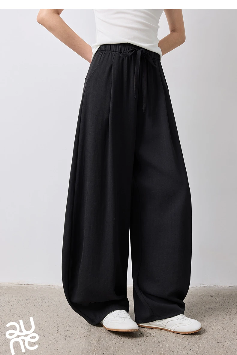 TOYOUTH Women Casual Pants Summer 2026 Breathable Elastic Waist Lantern Pants Wrinkled Texture Lazy Temperament Soft Comfortable