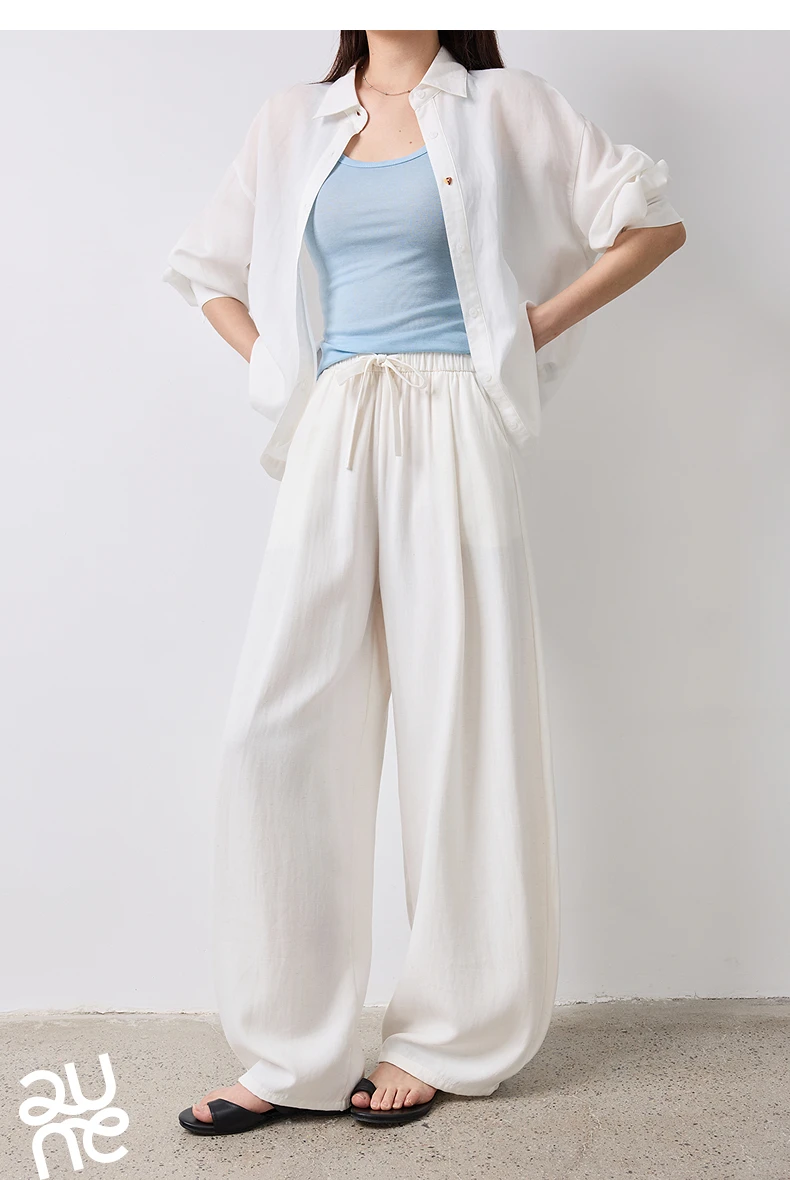 TOYOUTH Women Casual Pants Summer 2026 Breathable Elastic Waist Lantern Pants Wrinkled Texture Lazy Temperament Soft Comfortable