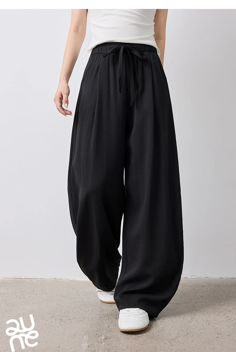 TOYOUTH Women Casual Pants Summer 2026 Breathable Elastic Waist Lantern Pants Wrinkled Texture Lazy Temperament Soft Comfortable