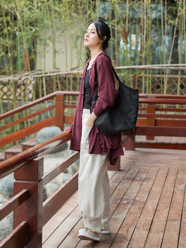 Johnature Women Casual Linen Wide Leg Pants Elastic Waist Solid Color Trouser Spring New 2026 Pockets Loose Vintage Long Pants