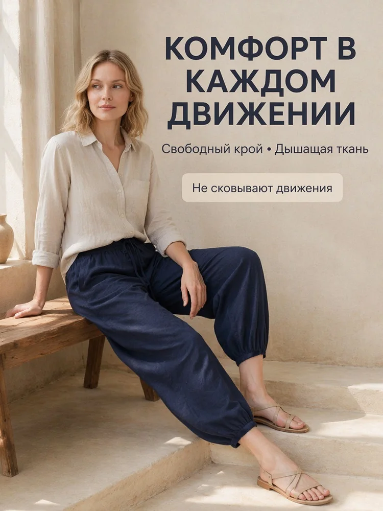 Wide Pants Summer Women Cotton Blue Aladdin Trousers Balloons Ladies Oversized Navy Blue Women Baggy Pants Elastic Waist Capri