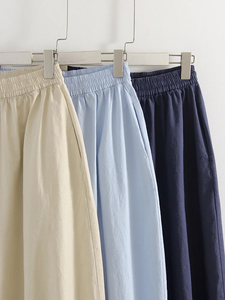 Wide Pants Summer Women Cotton Blue Aladdin Trousers Balloons Ladies Oversized Navy Blue Women Baggy Pants Elastic Waist Capri