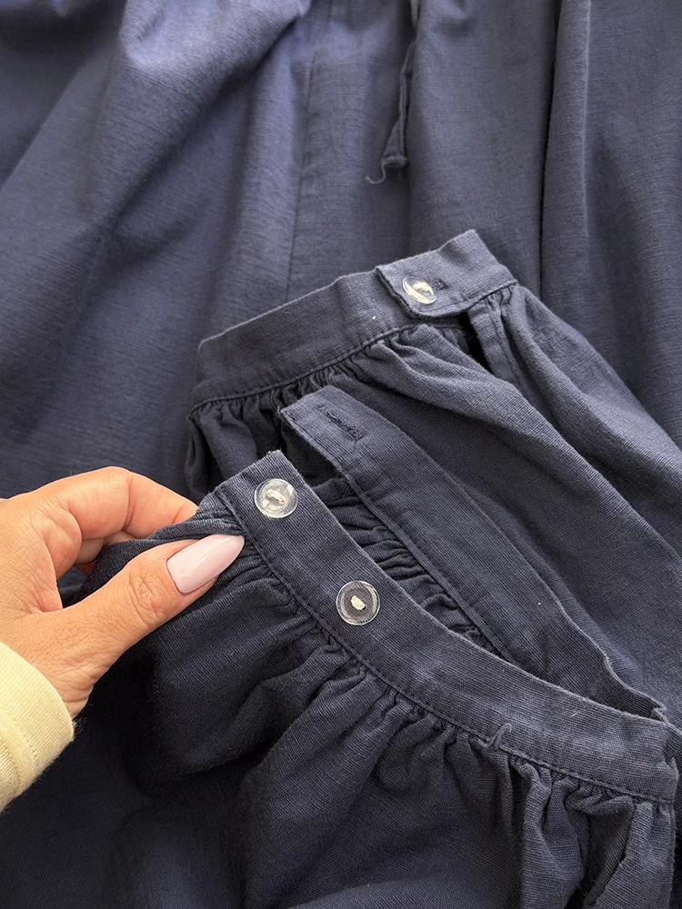 Wide Pants Summer Women Cotton Blue Aladdin Trousers Balloons Ladies Oversized Navy Blue Women Baggy Pants Elastic Waist Capri