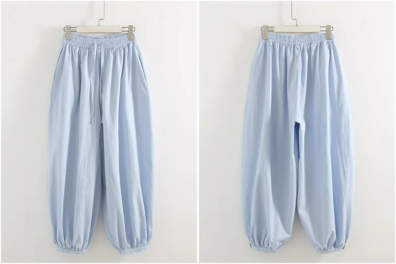Wide Pants Summer Women Cotton Blue Aladdin Trousers Balloons Ladies Oversized Navy Blue Women Baggy Pants Elastic Waist Capri