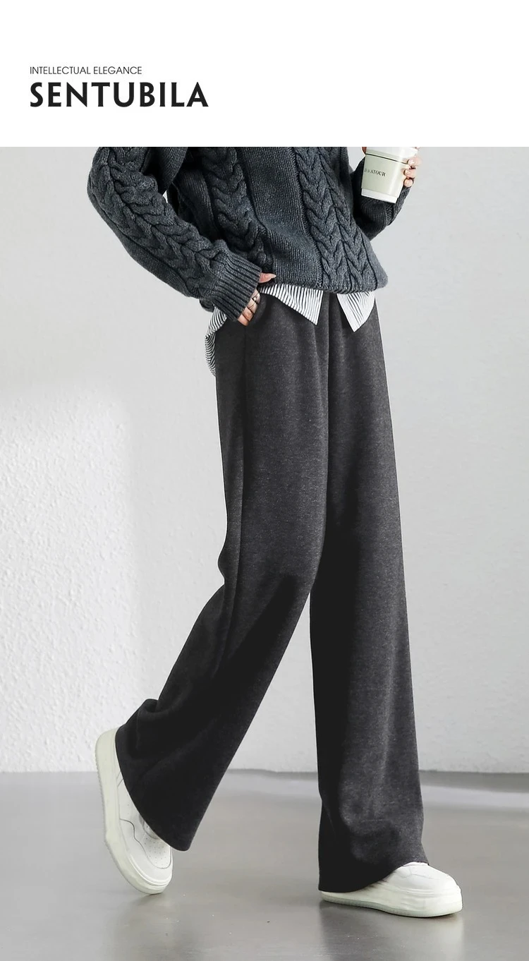 SENTUBILA Casual Straight Wool Pant Women Thick Warm High Waist Knitted Sweatpant Winter Trousers 2024 Woman Clothes 144K56338