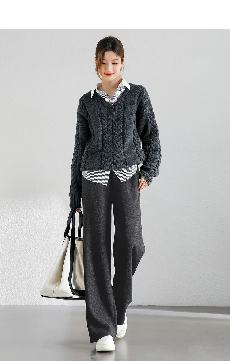 SENTUBILA Casual Straight Wool Pant Women Thick Warm High Waist Knitted Sweatpant Winter Trousers 2024 Woman Clothes 144K56338
