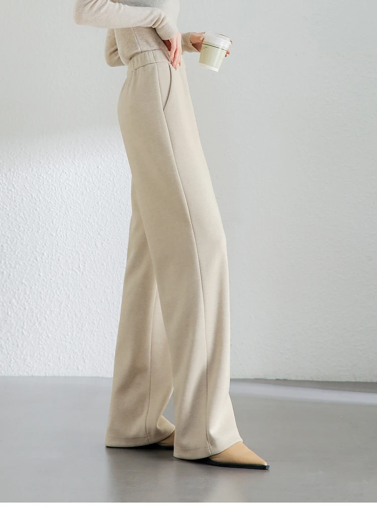 SENTUBILA Casual Straight Wool Pant Women Thick Warm High Waist Knitted Sweatpant Winter Trousers 2024 Woman Clothes 144K56338