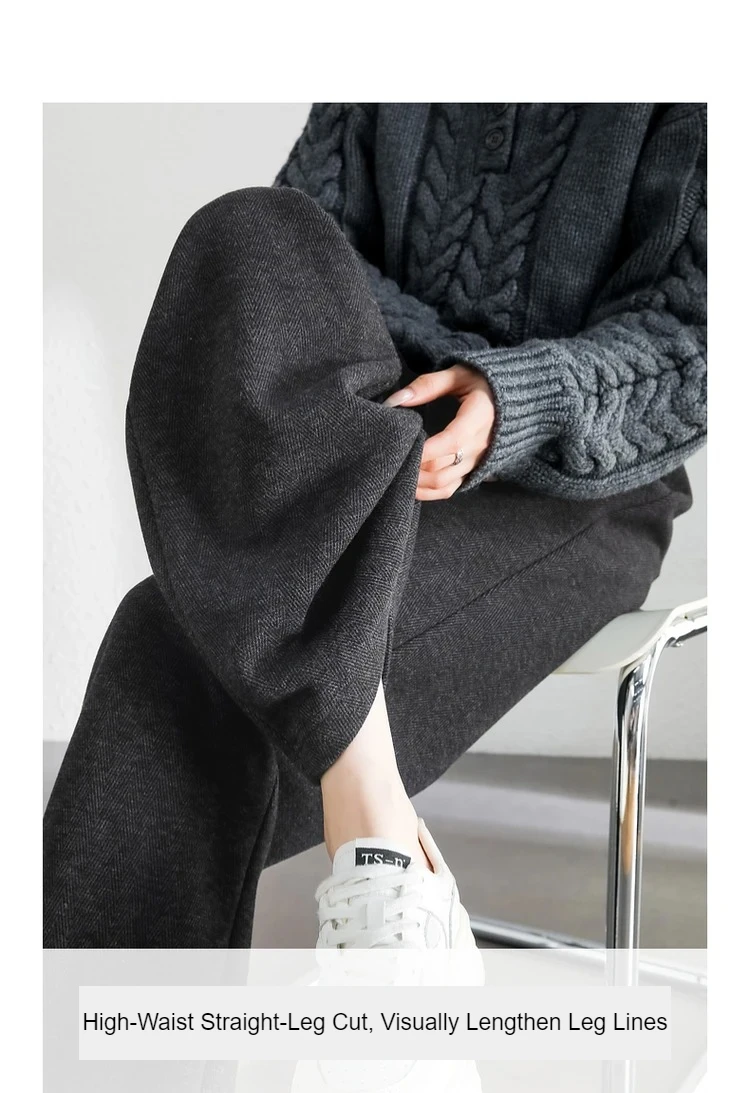 SENTUBILA Casual Straight Wool Pant Women Thick Warm High Waist Knitted Sweatpant Winter Trousers 2024 Woman Clothes 144K56338