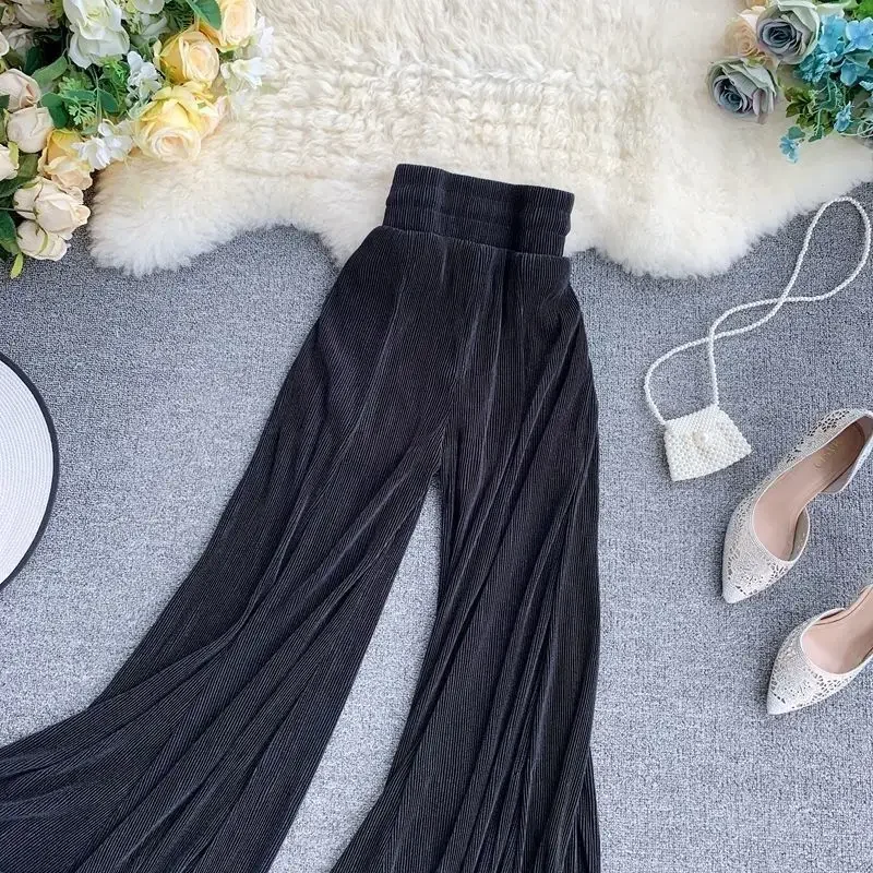 Fishtail Trousers Women Baggy Pants New Wide Leg Ruffled Flare Elastic Waist Pleated White Tulle Thin Spring Wild