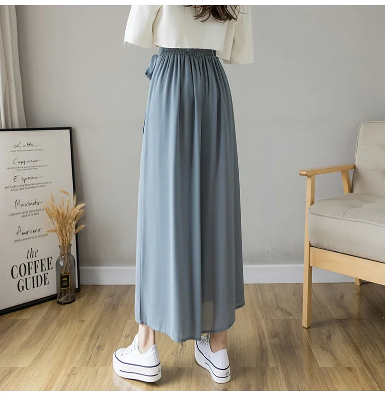 2024 Spring Summer New Style Korean Women Pleated Chiffon Trousers High Waist Pants Hakama Casual Wide Leg Pantalones