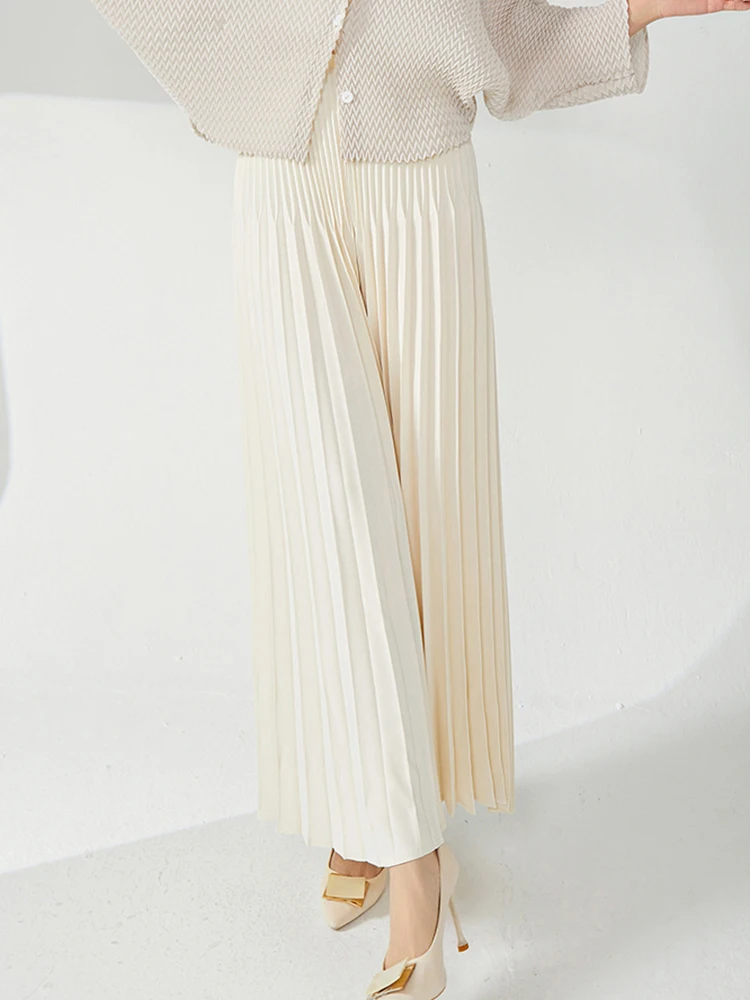 LANMREM Casual Loose Pleated Long Pants Women High Waist Solid Color Wide Leg Trousers Versatile 2024 Spring New 2AA4480