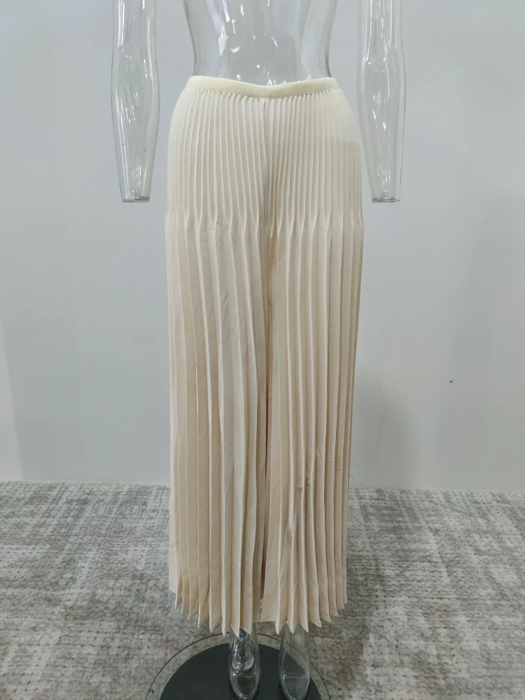 LANMREM Casual Loose Pleated Long Pants Women High Waist Solid Color Wide Leg Trousers Versatile 2024 Spring New 2AA4480