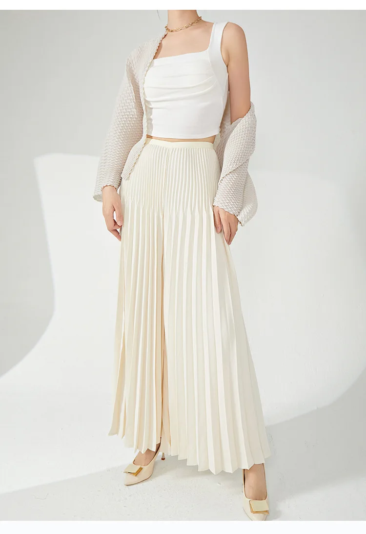 LANMREM Casual Loose Pleated Long Pants Women High Waist Solid Color Wide Leg Trousers Versatile 2024 Spring New 2AA4480