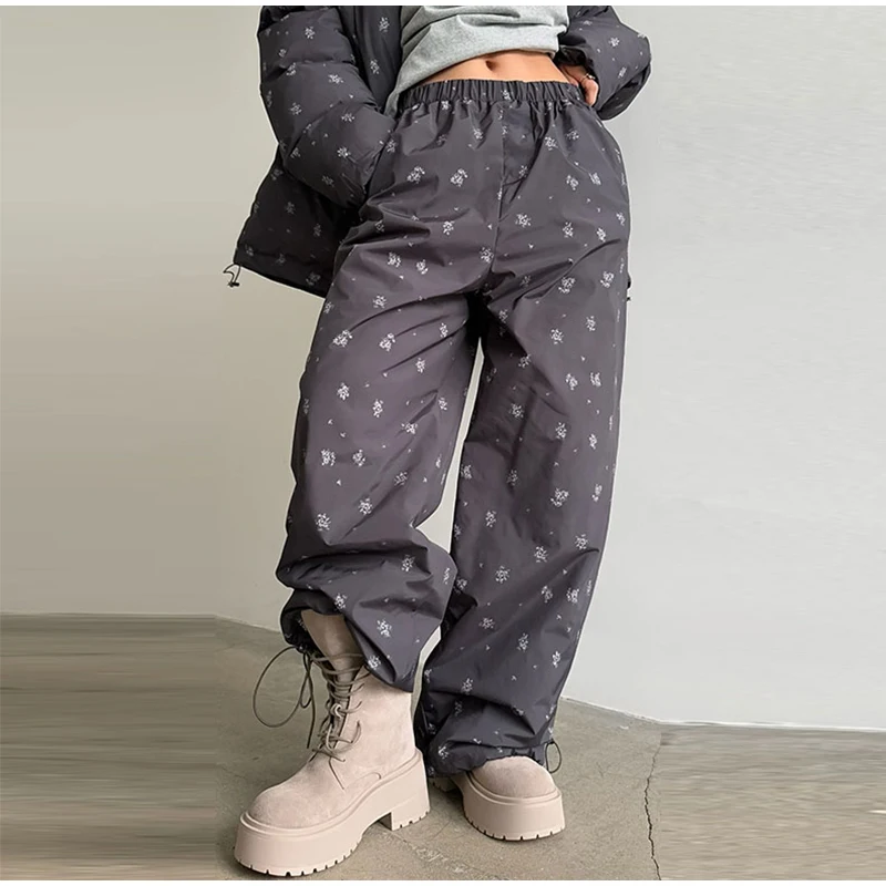 Women Vertical Stripe Puffer 2 Piece Set Hooded Zip‑Up Padded Jacket Elastic Waist Long Pants 2026 Winter Warm Cotton Streetwear