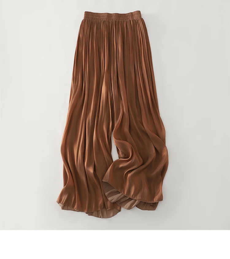 Summer Flowy Gauze Wide Leg Pants Women High Waist Loose Palazzo Trousers Elegant Ankle-Length Draped Pants Soft