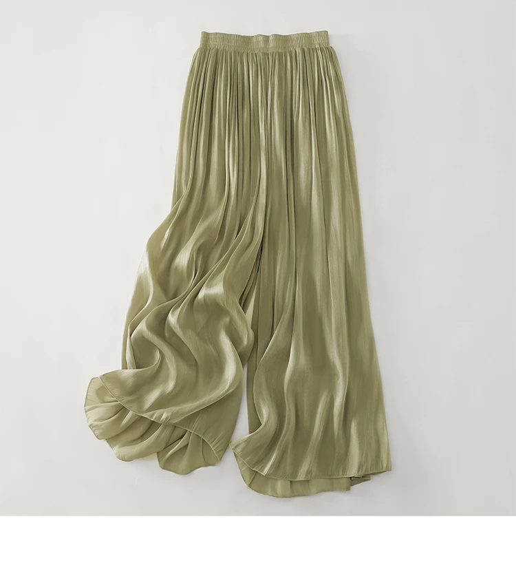 Summer Flowy Gauze Wide Leg Pants Women High Waist Loose Palazzo Trousers Elegant Ankle-Length Draped Pants Soft