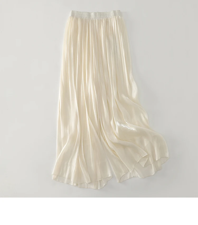 Summer Flowy Gauze Wide Leg Pants Women High Waist Loose Palazzo Trousers Elegant Ankle-Length Draped Pants Soft