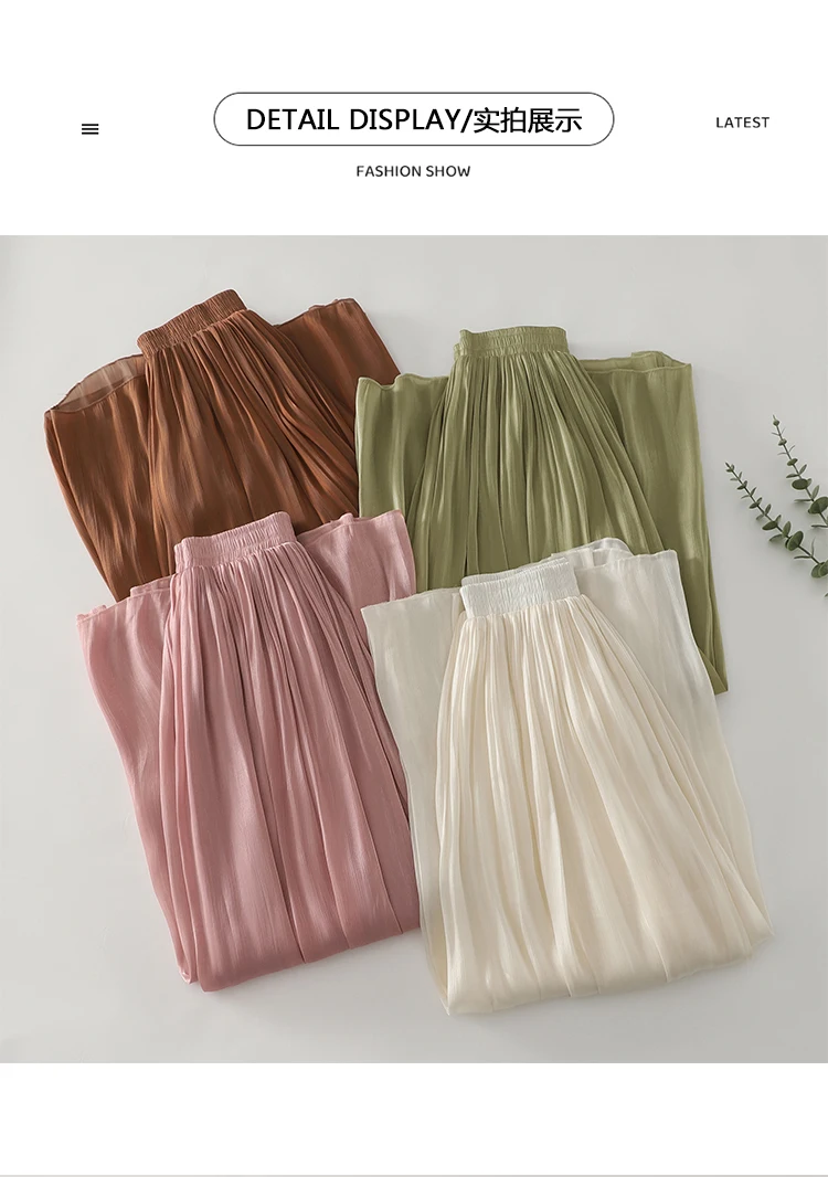 Summer Flowy Gauze Wide Leg Pants Women High Waist Loose Palazzo Trousers Elegant Ankle-Length Draped Pants Soft