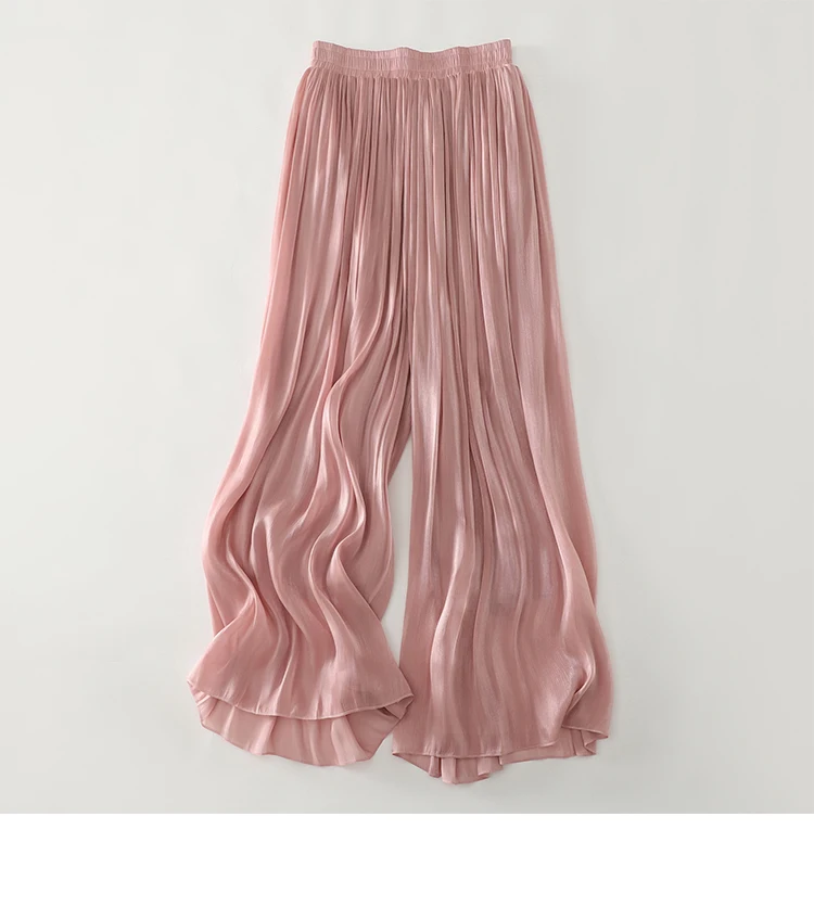 Summer Flowy Gauze Wide Leg Pants Women High Waist Loose Palazzo Trousers Elegant Ankle-Length Draped Pants Soft
