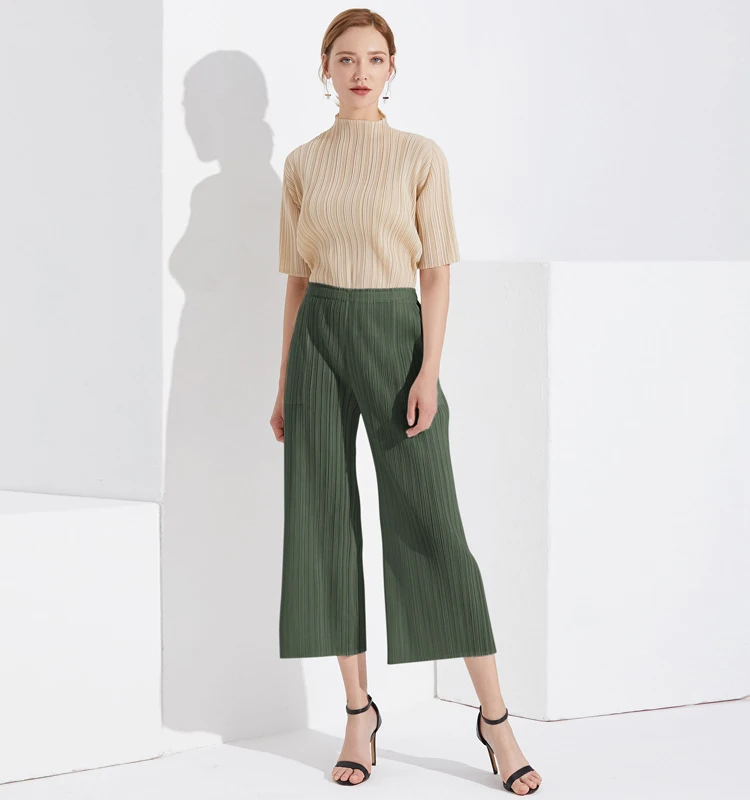 Miyake Pleated Straight Loose Pants Women's Casual Korean Fashion Basics Aesthetic Clothing