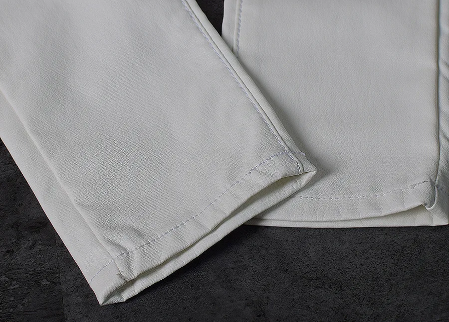 2026 winter Sexy Women Pu Leather Black Pants Zipper Stretch Bodycon Ruched Patchwork punk clothes Women Pencil Long Pants White
