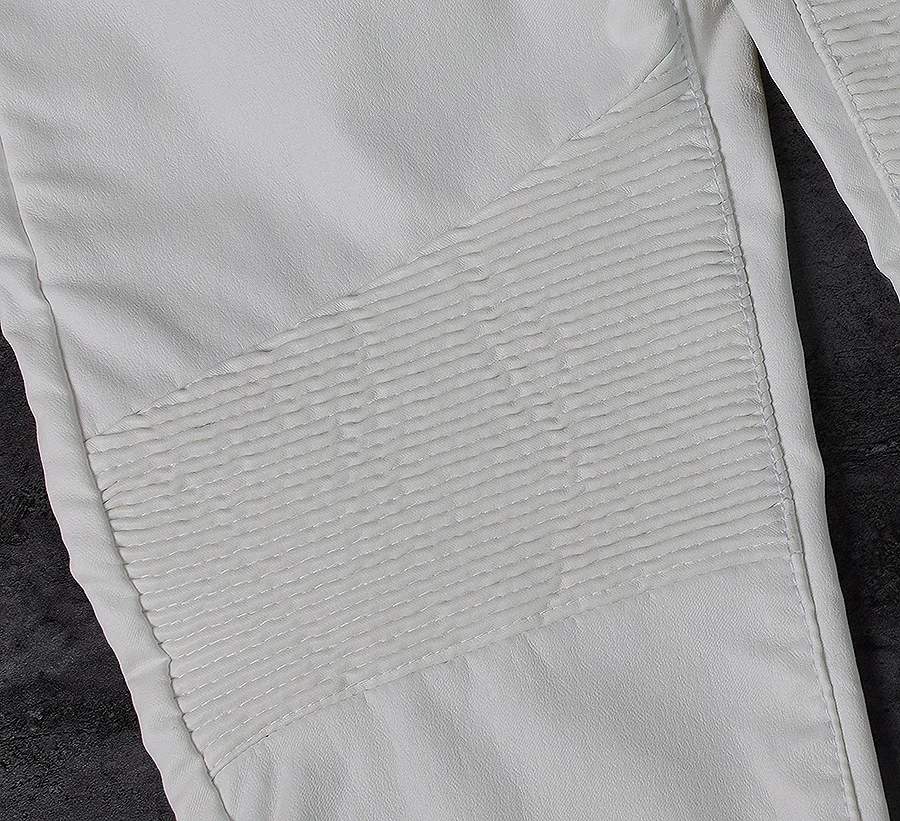 2026 winter Sexy Women Pu Leather Black Pants Zipper Stretch Bodycon Ruched Patchwork punk clothes Women Pencil Long Pants White