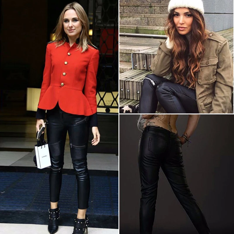 2026 winter Sexy Women Pu Leather Black Pants Zipper Stretch Bodycon Ruched Patchwork punk clothes Women Pencil Long Pants White