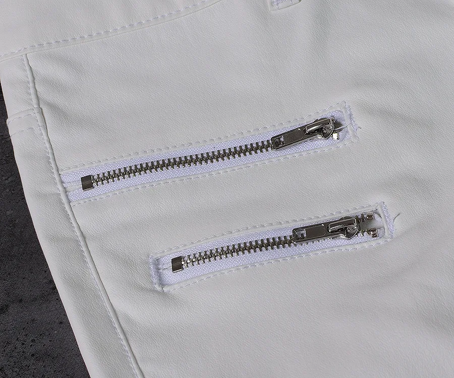 2026 winter Sexy Women Pu Leather Black Pants Zipper Stretch Bodycon Ruched Patchwork punk clothes Women Pencil Long Pants White