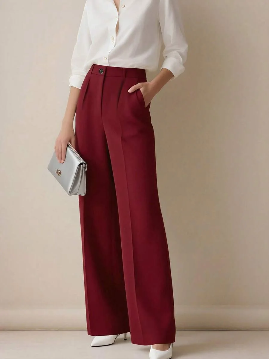Straight Pants Women High Waist Formal Suit Trousers Female Business Full Length Button Fly Spring Summer Office Lady 2026