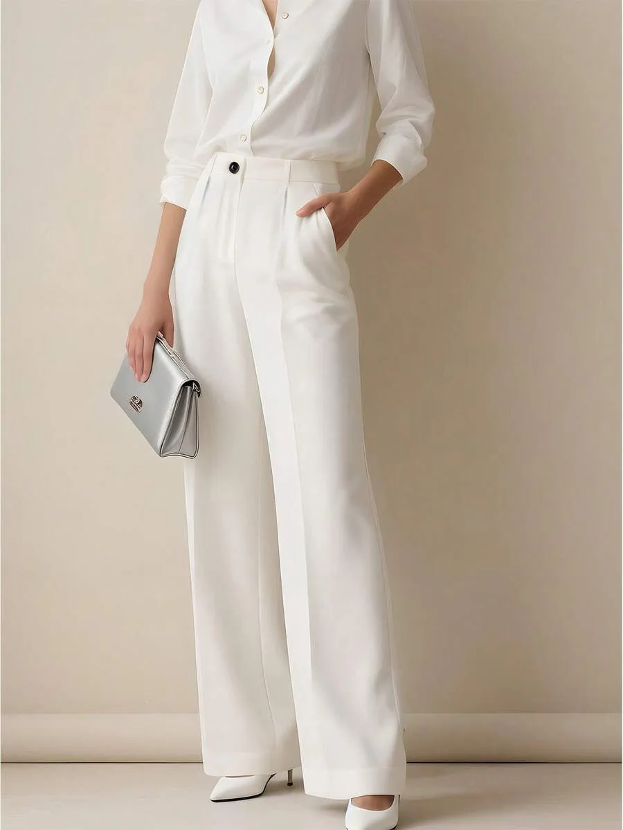 Straight Pants Women High Waist Formal Suit Trousers Female Business Full Length Button Fly Spring Summer Office Lady 2026