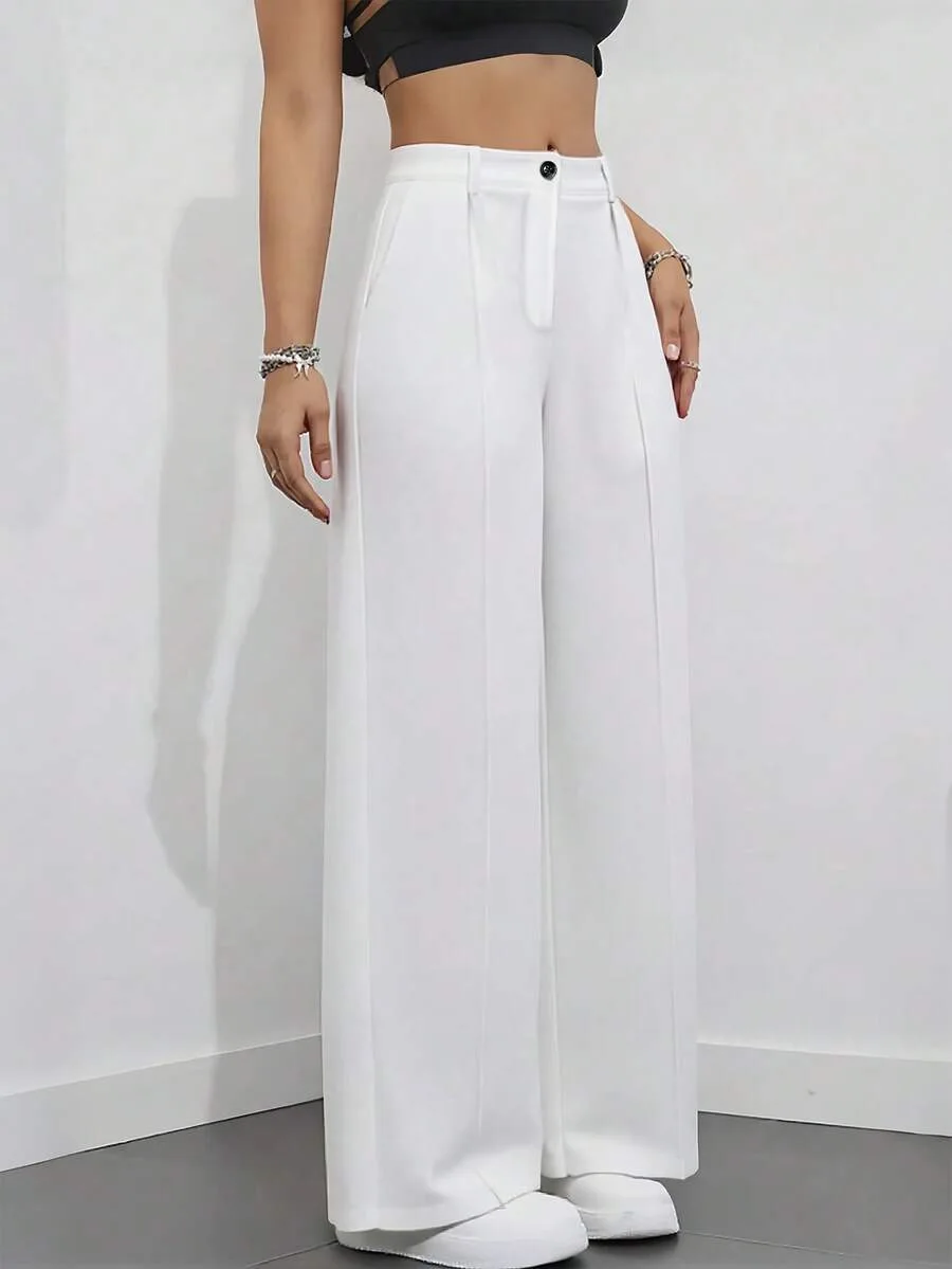 Straight Pants Women High Waist Formal Suit Trousers Female Business Full Length Button Fly Spring Summer Office Lady 2026