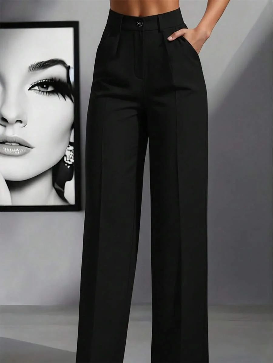 Straight Pants Women High Waist Formal Suit Trousers Female Business Full Length Button Fly Spring Summer Office Lady 2026