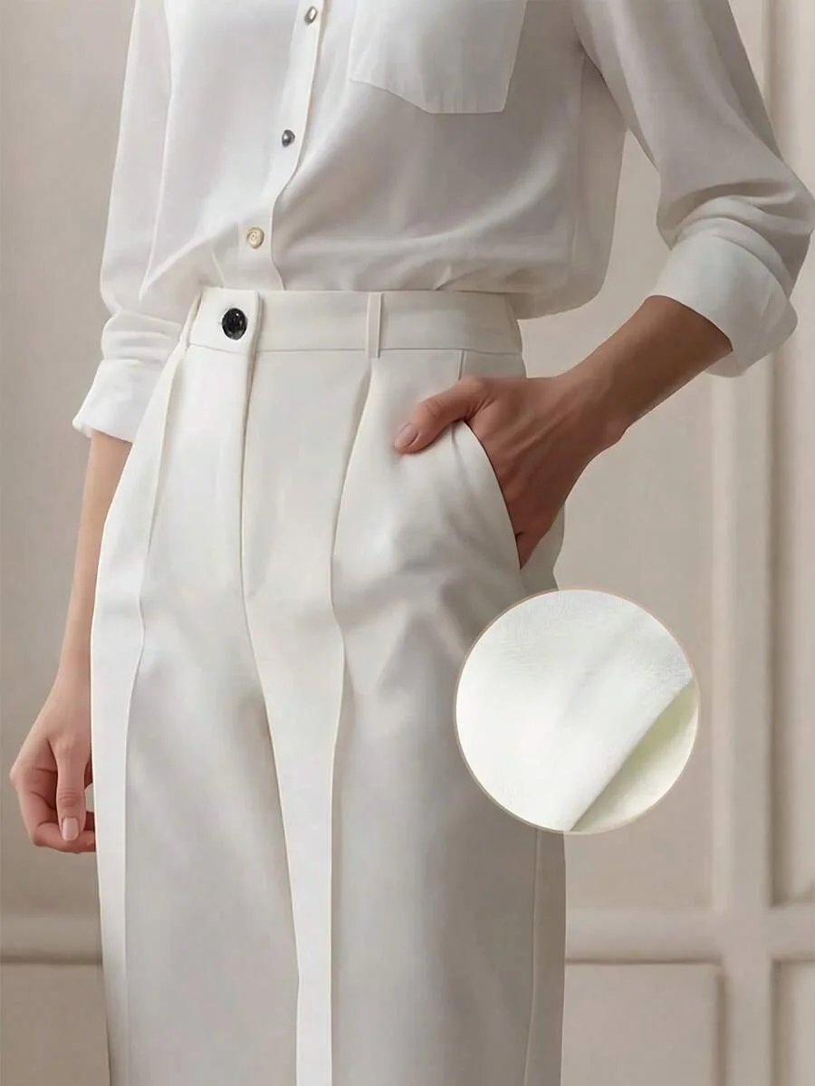 Straight Pants Women High Waist Formal Suit Trousers Female Business Full Length Button Fly Spring Summer Office Lady 2026