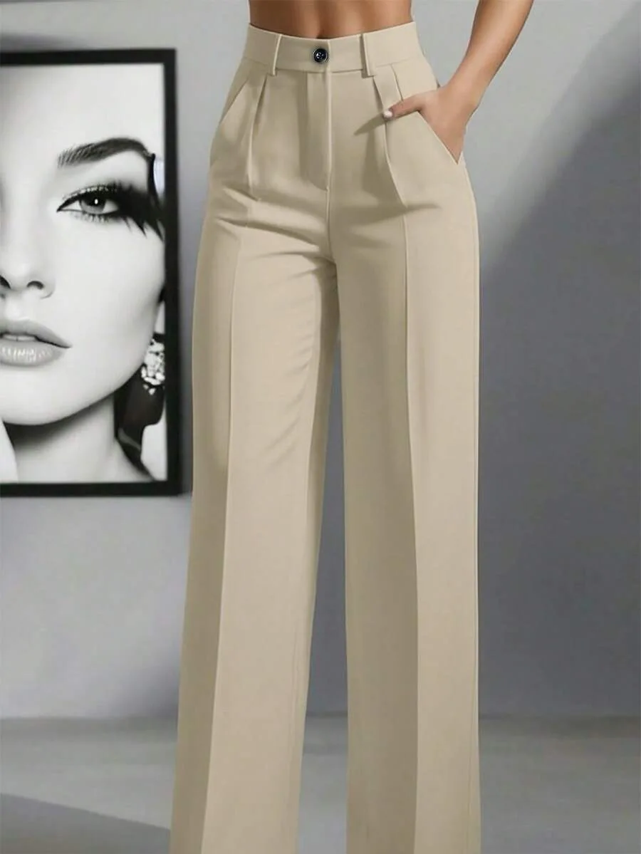 Straight Pants Women High Waist Formal Suit Trousers Female Business Full Length Button Fly Spring Summer Office Lady 2026