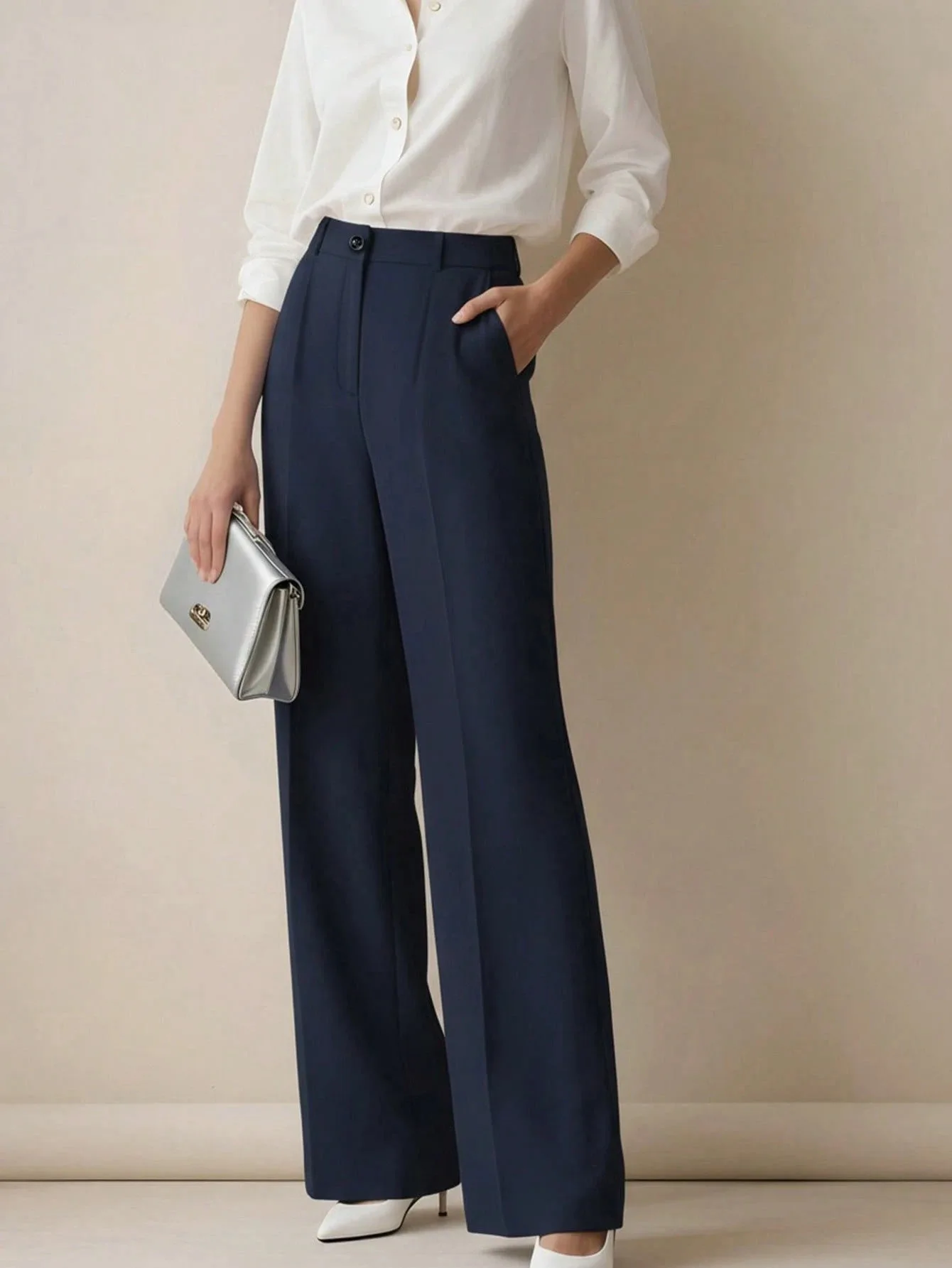 Straight Pants Women High Waist Formal Suit Trousers Female Business Full Length Button Fly Spring Summer Office Lady 2026
