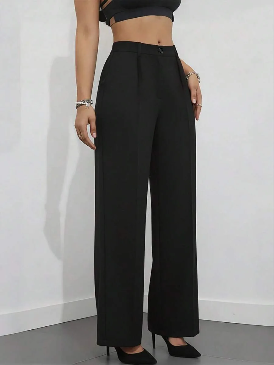 Straight Pants Women High Waist Formal Suit Trousers Female Business Full Length Button Fly Spring Summer Office Lady 2026