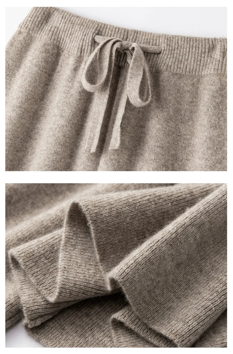 100%Wool Pants Women Autumn Winter, High Waist Warm Loose Wide Leg Pants 2025