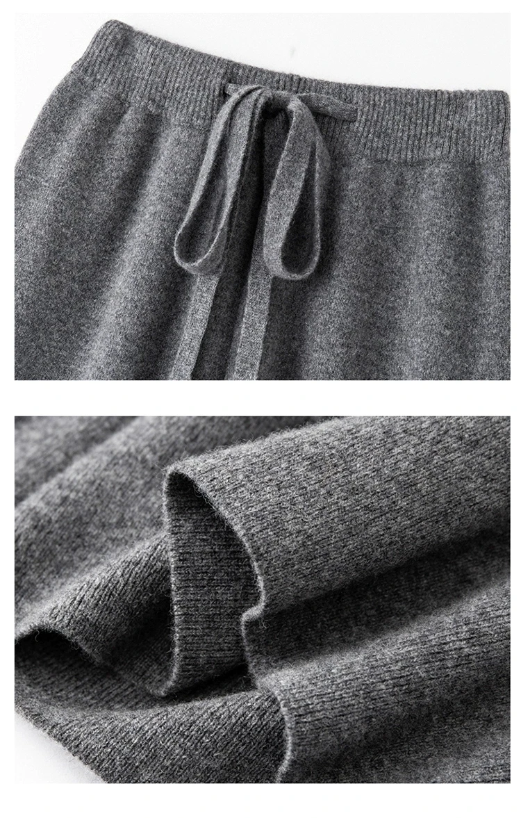 100%Wool Pants Women Autumn Winter, High Waist Warm Loose Wide Leg Pants 2025