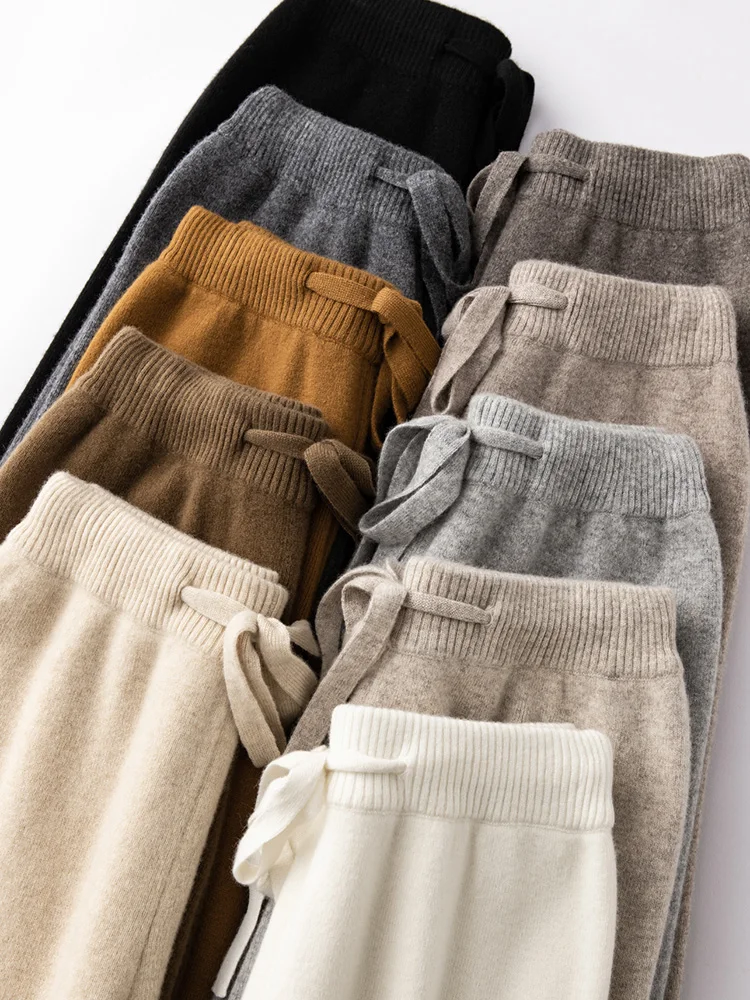 100%Wool Pants Women Autumn Winter, High Waist Warm Loose Wide Leg Pants 2025