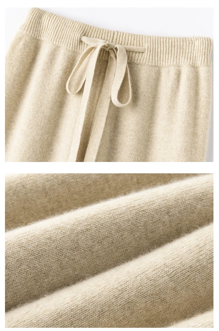 100%Wool Pants Women Autumn Winter, High Waist Warm Loose Wide Leg Pants 2025