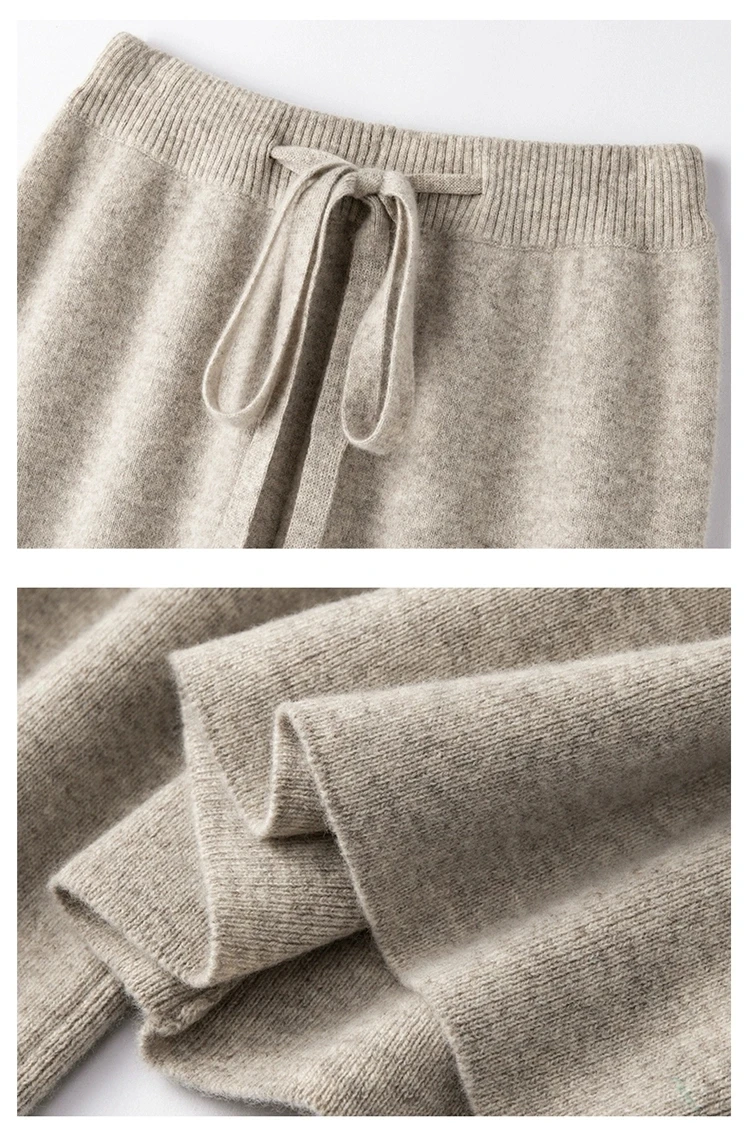 100%Wool Pants Women Autumn Winter, High Waist Warm Loose Wide Leg Pants 2025