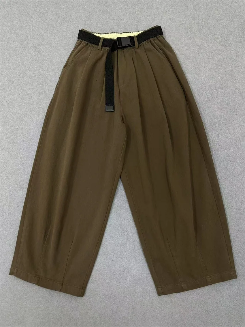 Johnature Loose Slouchy Retro Casual Pants Women New Fashion Wide-Leg Straight Cropped Japanese Pants