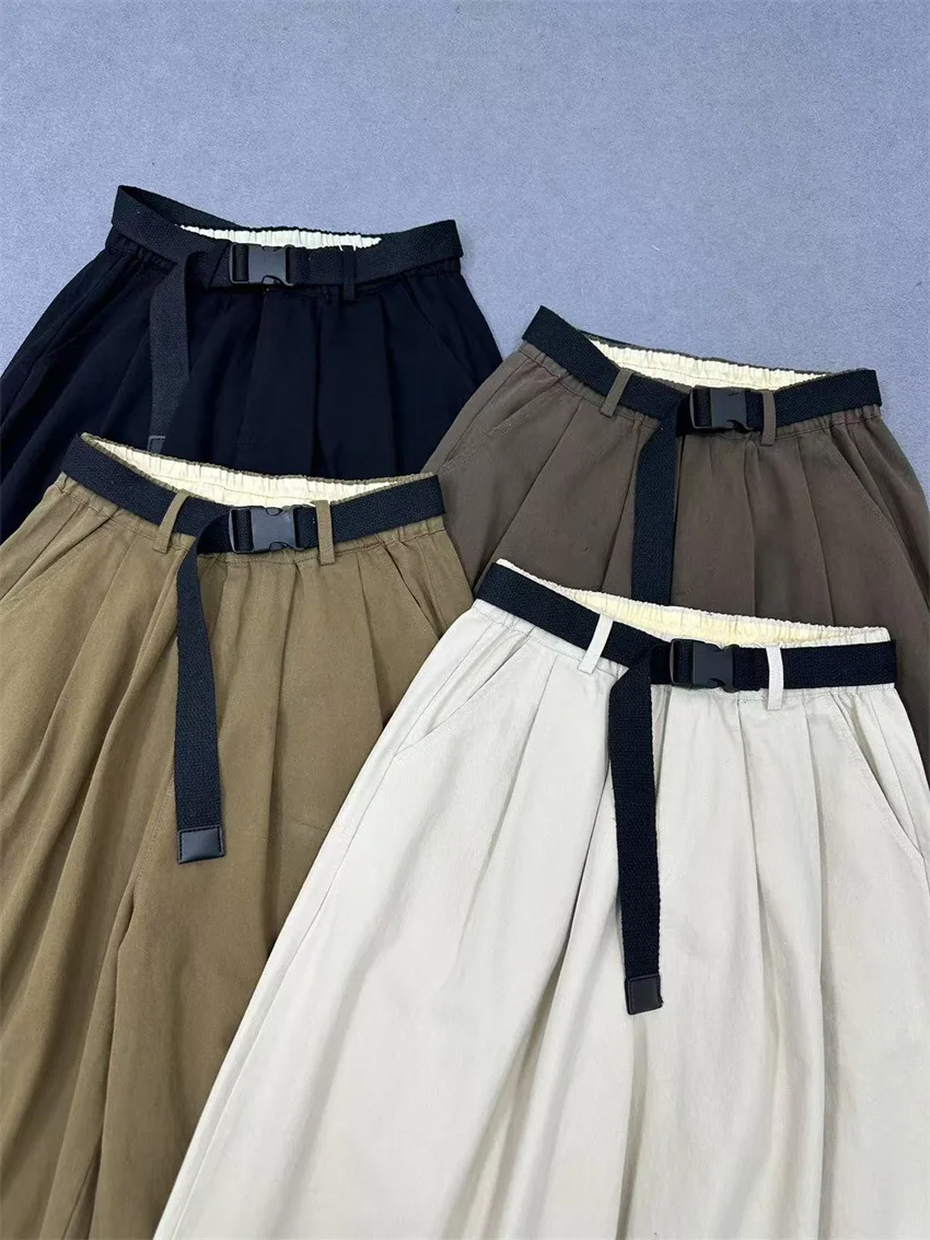 Johnature Loose Slouchy Retro Casual Pants Women New Fashion Wide-Leg Straight Cropped Japanese Pants