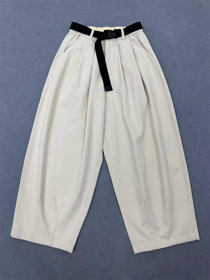 Johnature Loose Slouchy Retro Casual Pants Women New Fashion Wide-Leg Straight Cropped Japanese Pants