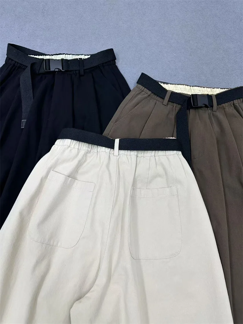 Johnature Loose Slouchy Retro Casual Pants Women New Fashion Wide-Leg Straight Cropped Japanese Pants