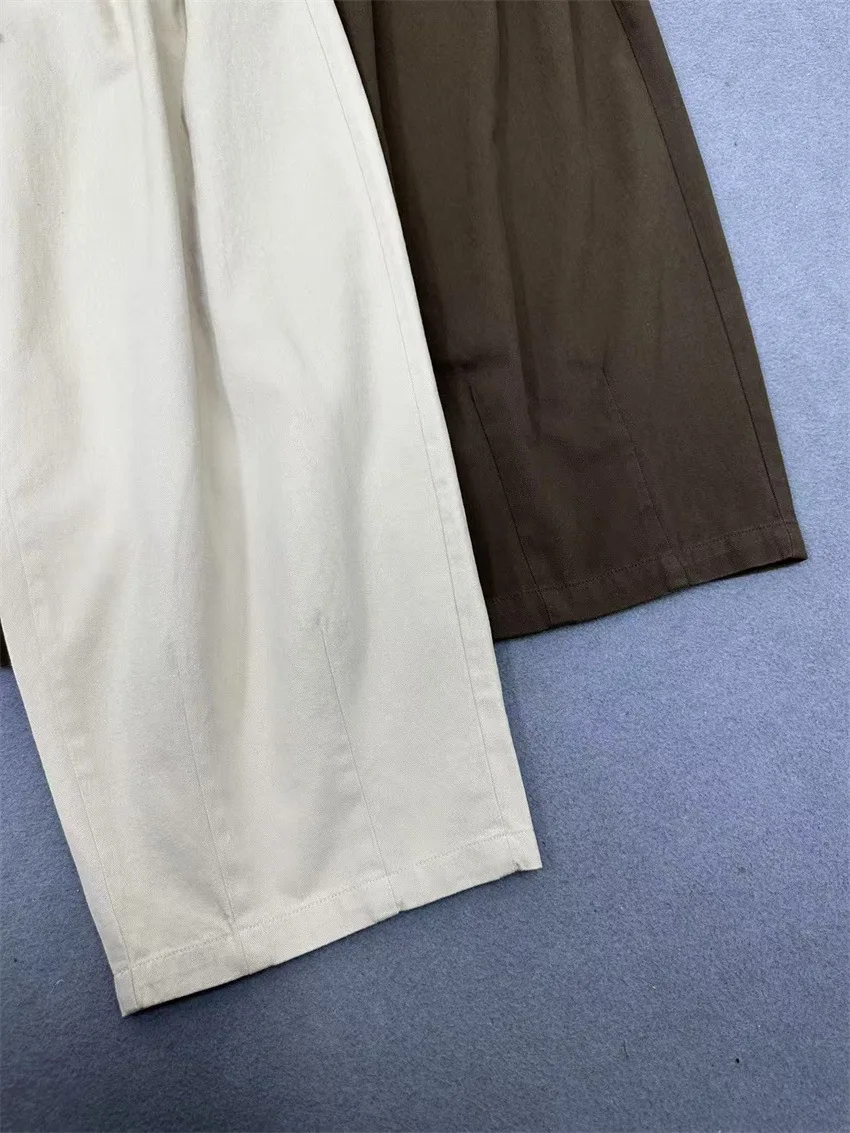 Johnature Loose Slouchy Retro Casual Pants Women New Fashion Wide-Leg Straight Cropped Japanese Pants
