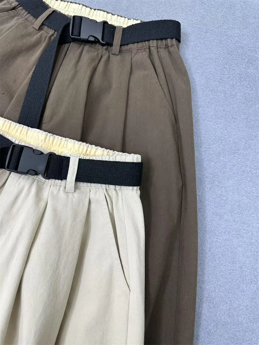 Johnature Loose Slouchy Retro Casual Pants Women New Fashion Wide-Leg Straight Cropped Japanese Pants