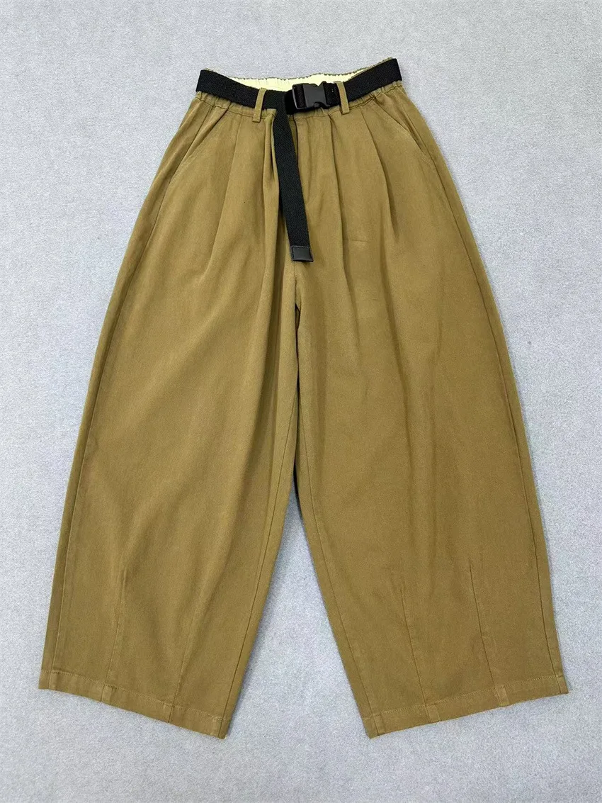 Johnature Loose Slouchy Retro Casual Pants Women New Fashion Wide-Leg Straight Cropped Japanese Pants