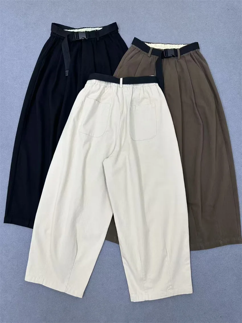 Johnature Loose Slouchy Retro Casual Pants Women New Fashion Wide-Leg Straight Cropped Japanese Pants